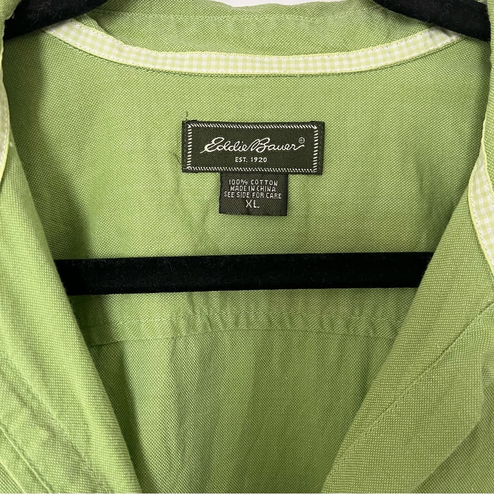 Eddie Bauer XL Green Short Sleeved Button Up Collared Shirt 100% Cotton - Picture 2 of 7